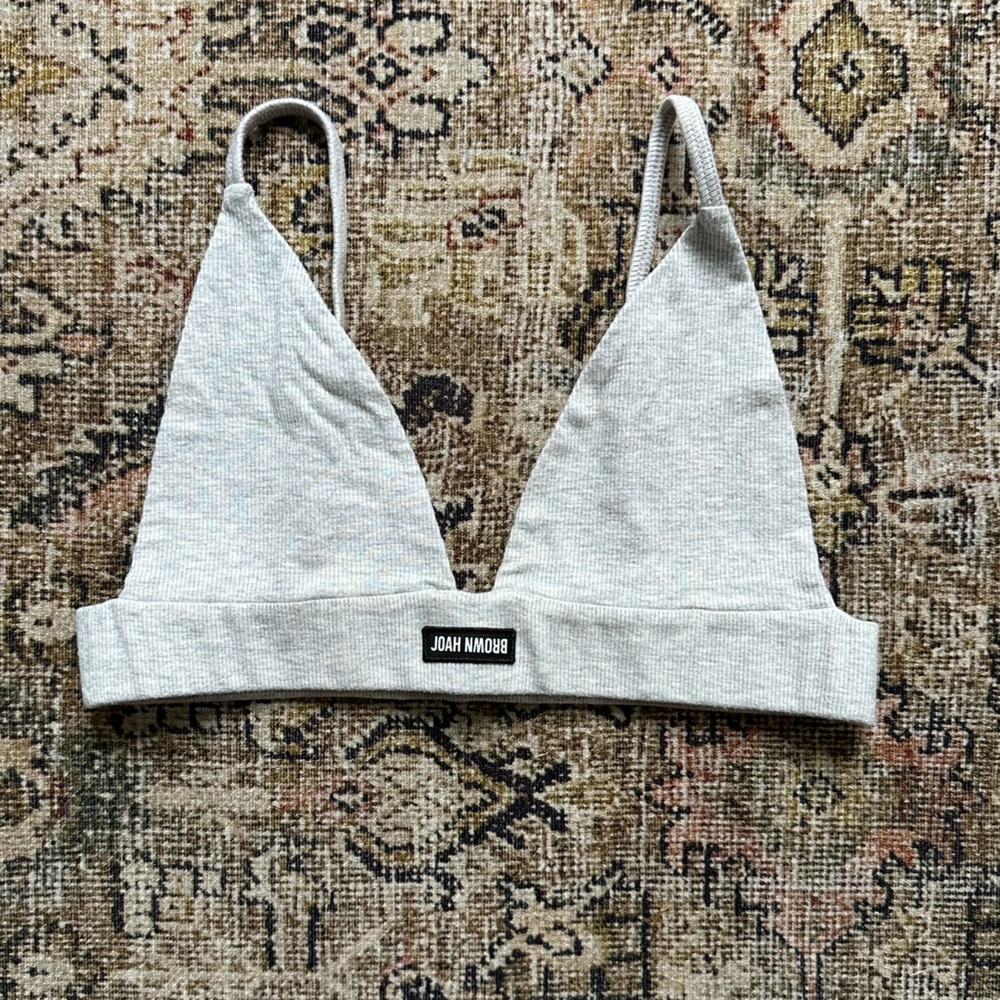 Joah Brown Gray Ribbed Cotton Triangle Bralette